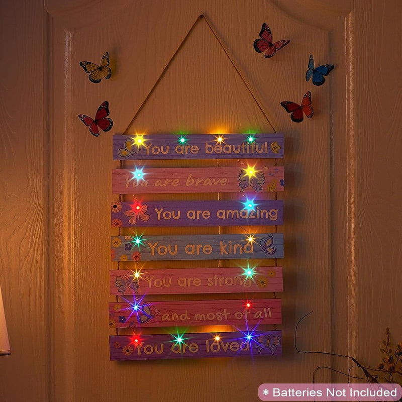FIOBEE Girls Room Décor for Teen Girls Boys with LED Light Wall Decor for Bedroom Motivational Inspirational Wall Art Girl Room Decoration for Kids Studyroom, 8 Kinds of Lights, Purple Butterfly - Image 2